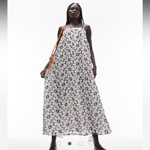Topshop contrast color eyelet chuck on midi dress in mono